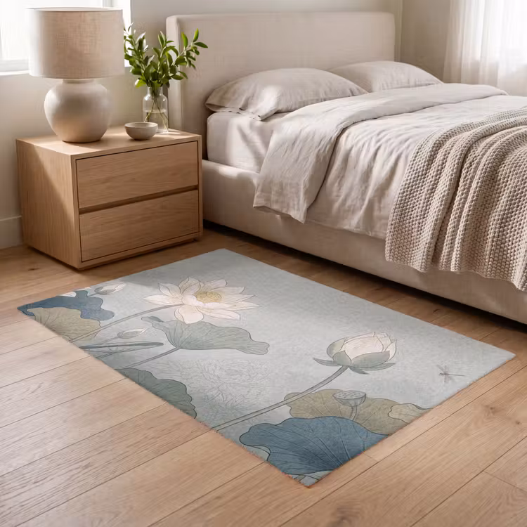 Lotus - Bloemen - Groen Vloerkleed Rechthoek klein -atmosphere_sfeer3_global