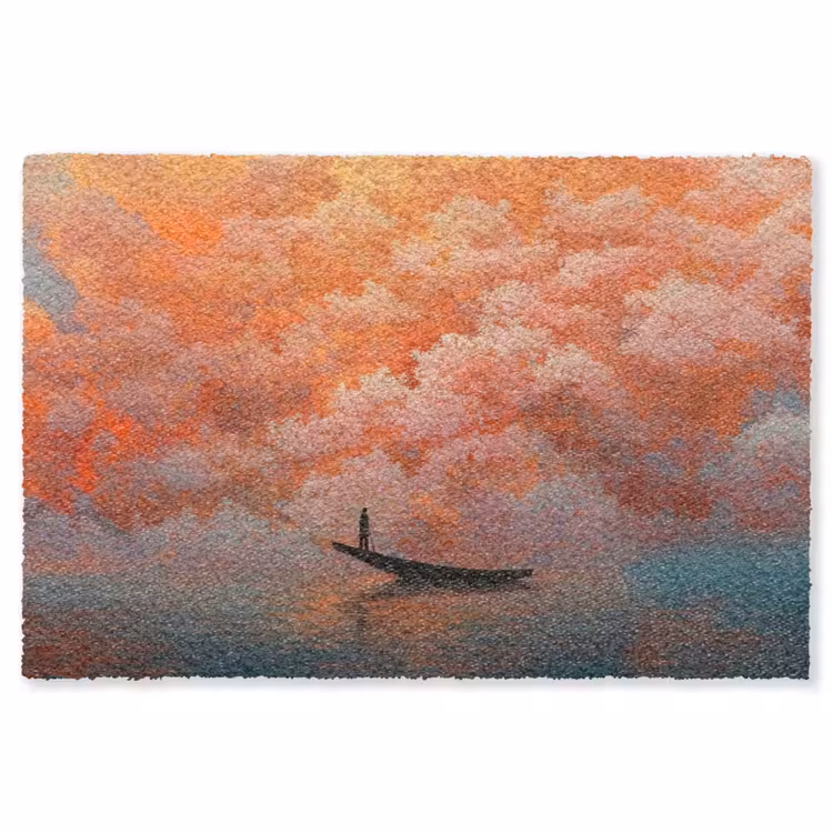 Zee - Boot - Wolken - Oranje Vloerkleed Rechthoek klein -3d