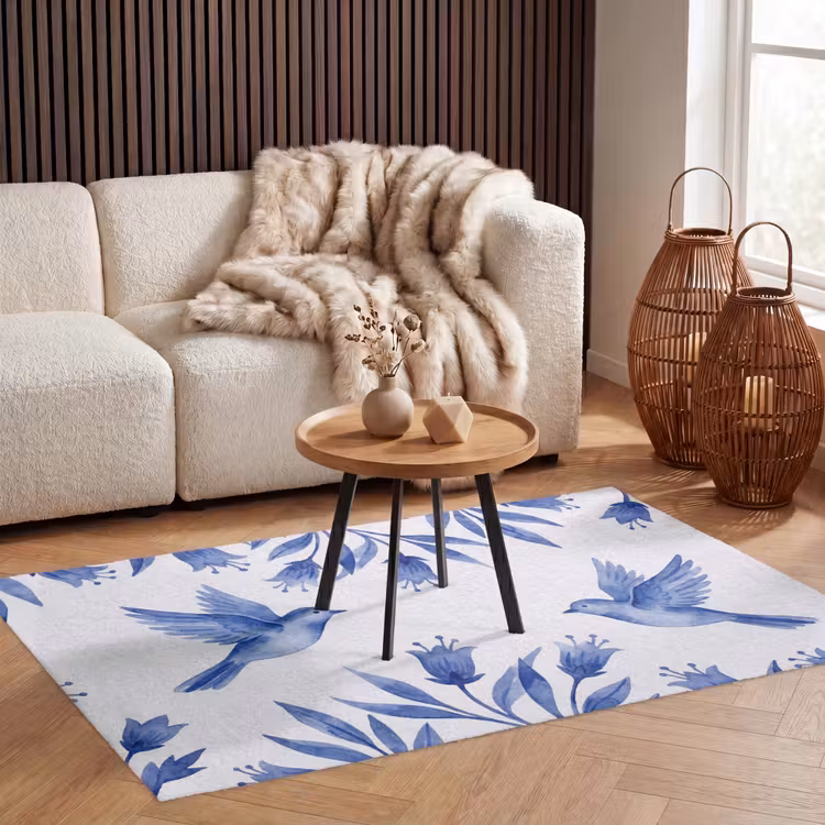 Modern - Vogels - Delfts - Blauw Vloerkleed Rechthoek klein -atmosphere_sfeer2_global