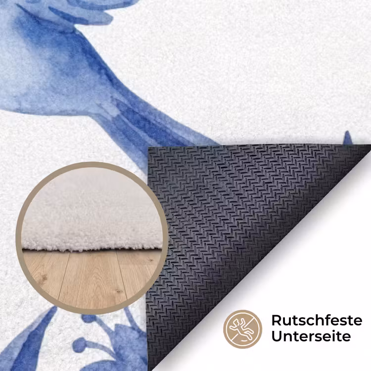 Modern - Vogels - Delfts - Blauw Vloerkleed Rechthoek klein -uniquesellingpoint_antislip_DE_DE