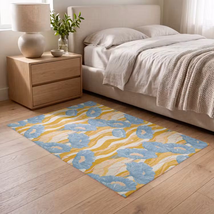 Papavers - Botanisch - Blauw Vloerkleed Rechthoek klein 1091 -atmosphere_sfeer3_global