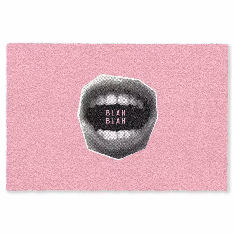 Mond - BLAH BLAH - Roze Vloerkleed Rechthoek klein -3d