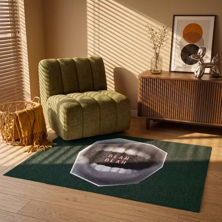 Mond - Groen - Illustratie - BLAH BLAH Vloerkleed Rechthoek klein -atmosphere_sfeer1_global