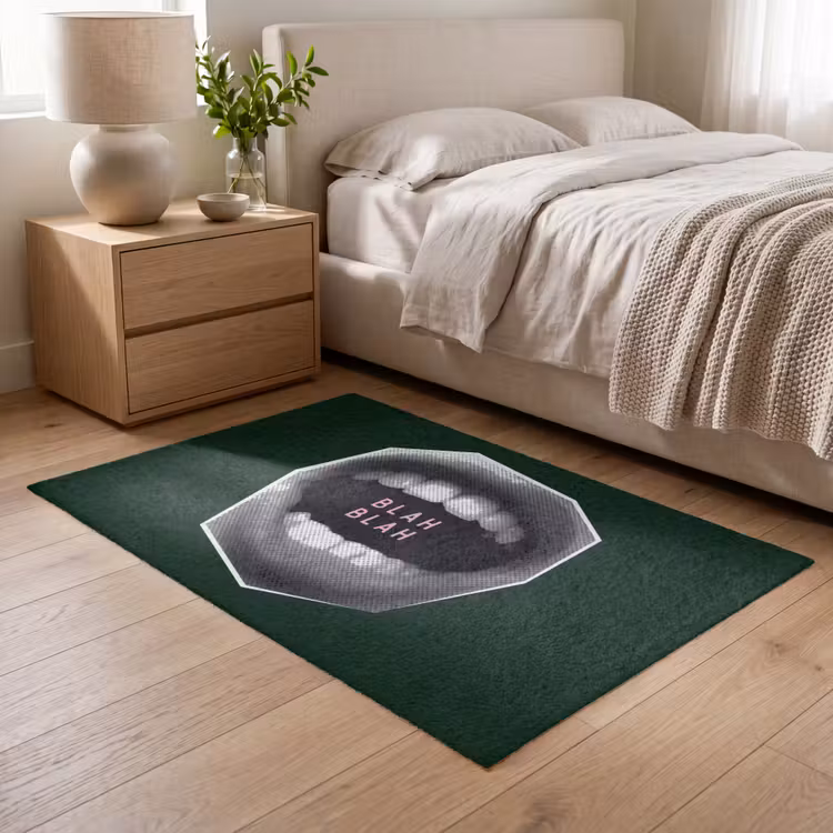 Mond - Groen - Illustratie - BLAH BLAH Vloerkleed Rechthoek klein -atmosphere_sfeer3_global