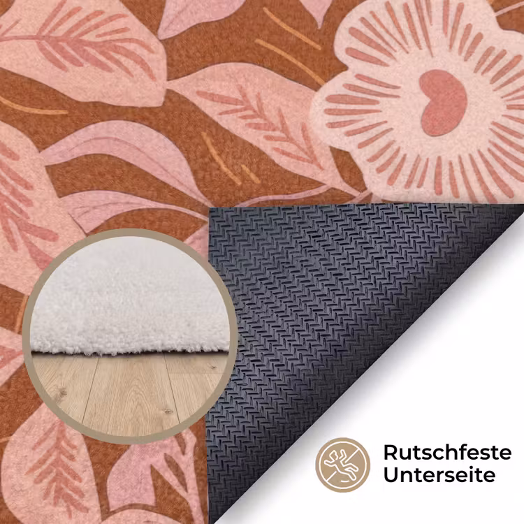 Patroon - Bladeren - Terracotta Vloerkleed Rechthoek klein 1091 -uniquesellingpoint_antislip_DE_DE