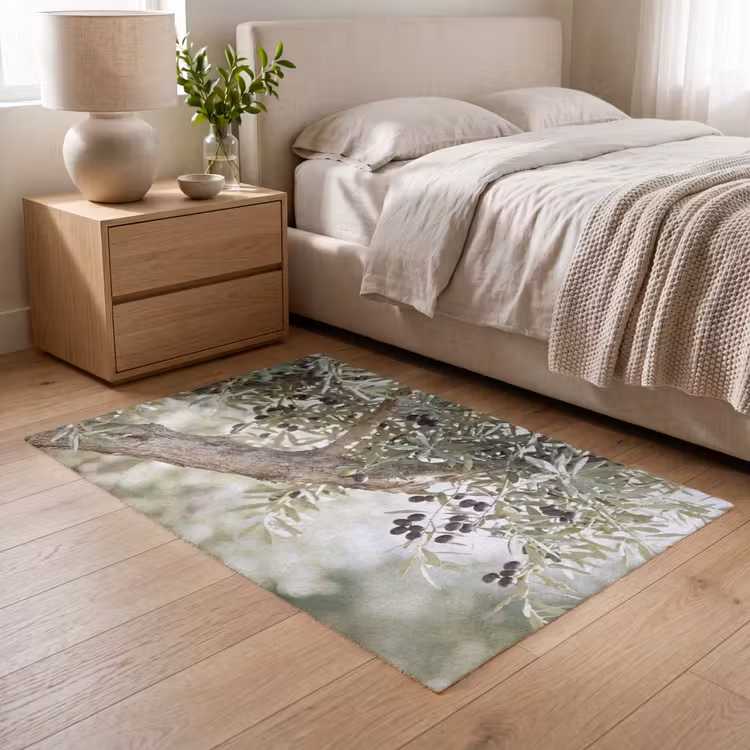 Teppich - Olivenbaum – Zweig – grün - Olijfboom - tak - groen Vloerkleed Rechthoek klein