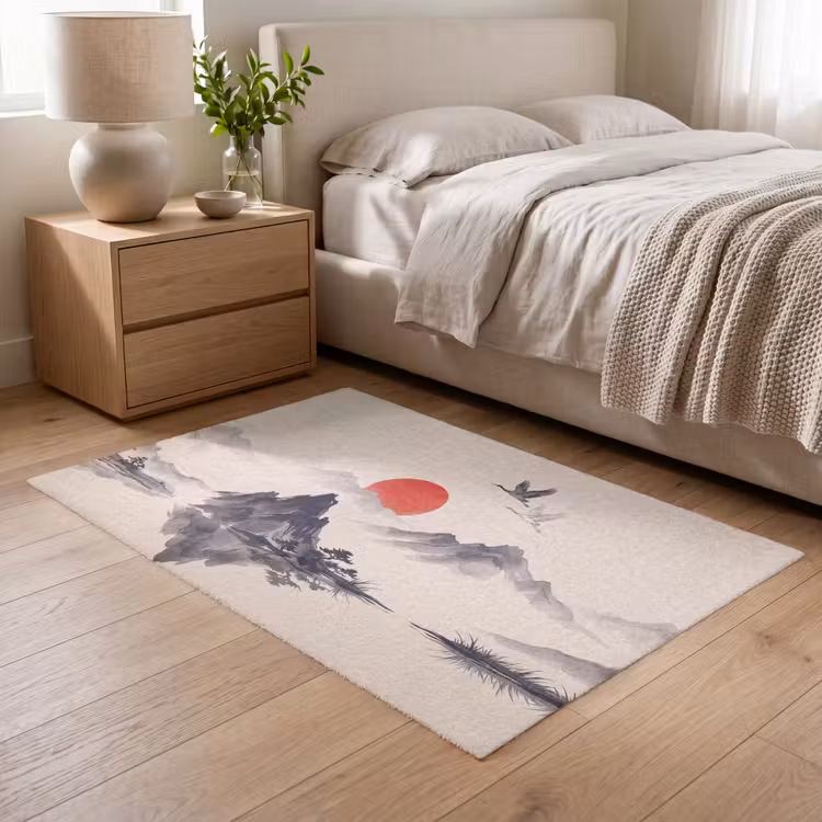 Oosters - Kraanvogels - Landschap Vloerkleed Rechthoek klein -atmosphere_sfeer3_global