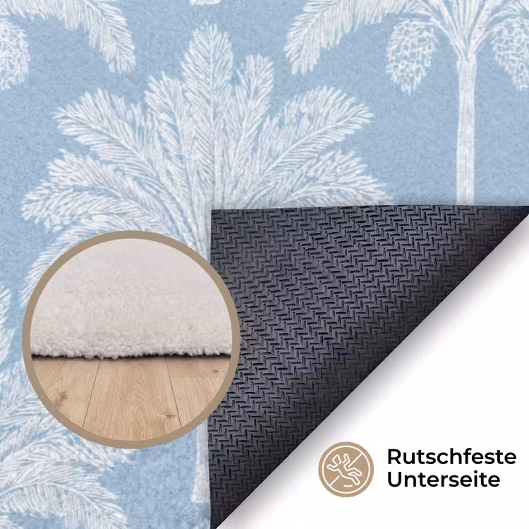 Palmboom - Modern - Blauw Vloerkleed Rechthoek klein 1091 -uniquesellingpoint_antislip_DE_DE