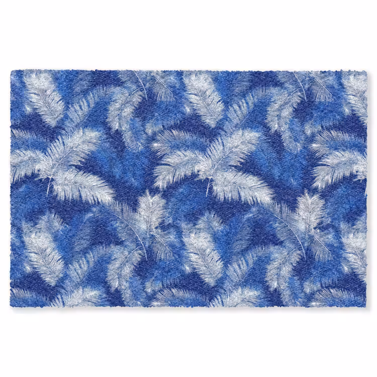 Palmblad - Patroon - Blauw Vloerkleed Rechthoek klein 1091 -3d