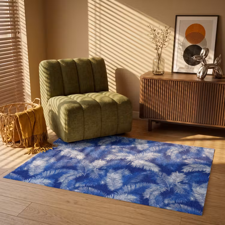 Palmblad - Patroon - Blauw Vloerkleed Rechthoek klein 1091 -atmosphere_sfeer1_global