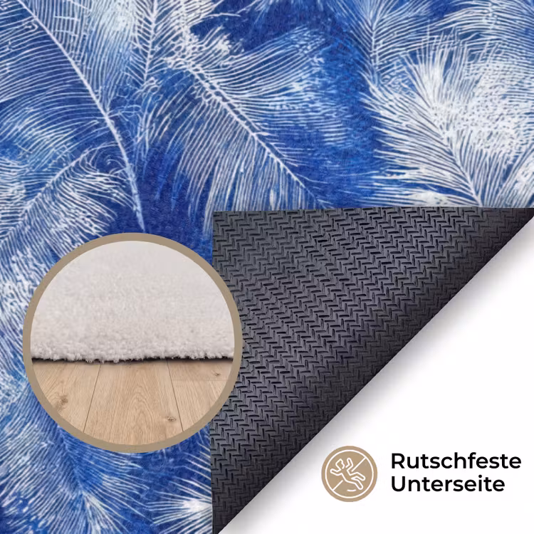 Palmblad - Patroon - Blauw Vloerkleed Rechthoek klein 1091 -uniquesellingpoint_antislip_DE_DE