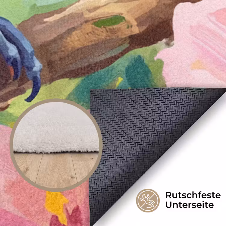 Papagaai - Hibiscusbloemen - Kleurrijk Vloerkleed Rechthoek klein -uniquesellingpoint_antislip_DE_DE