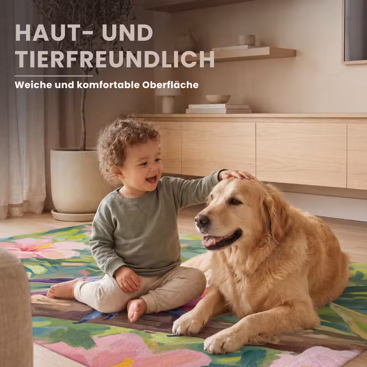 Papagaai - Hibiscusbloemen - Kleurrijk Vloerkleed Rechthoek klein -uniquesellingpoint_USP_zachtDE_DE