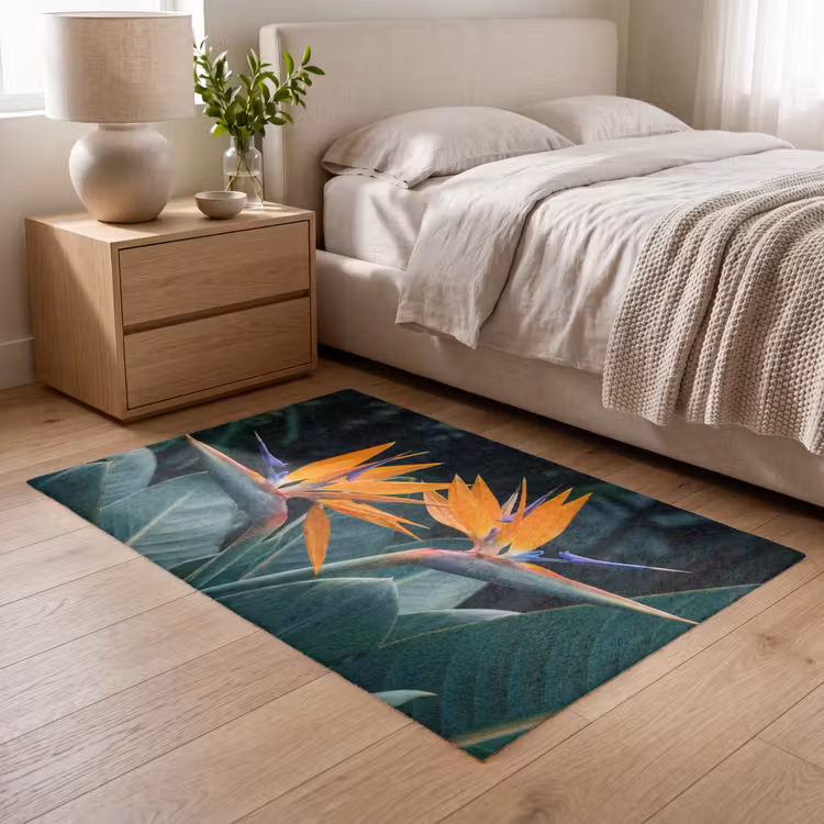 Paradijsvogel - Bloem - Exotisch Vloerkleed Rechthoek klein -atmosphere_sfeer3_global