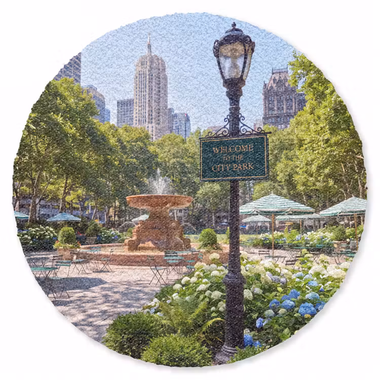 Teppich - Park – Springbrunnen – Stadt – Natur - Park - Fontein - Stad - Natuur Vloerkleed Rond klein