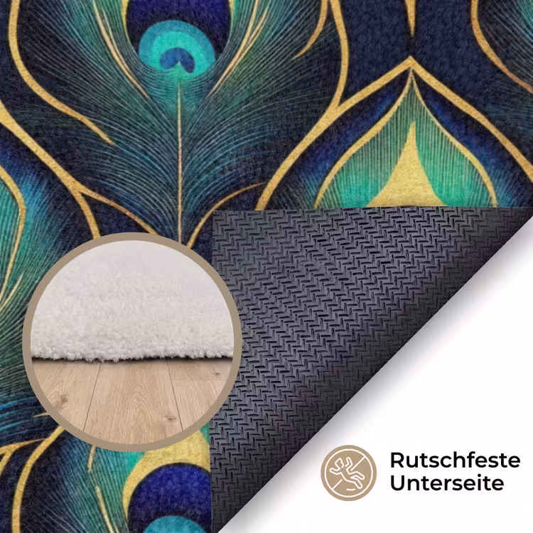 Pauw - Veren - Groen Vloerkleed Rechthoek klein 1091 -uniquesellingpoint_antislip_DE_DE
