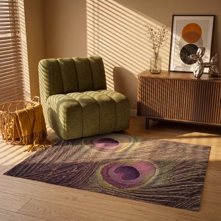 Pauw - Veren - Paars - Groen Vloerkleed Rechthoek klein -atmosphere_sfeer1_global