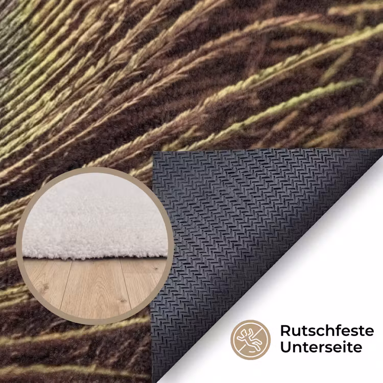 Pauw - Veren - Paars - Groen Vloerkleed Rechthoek klein -uniquesellingpoint_antislip_DE_DE