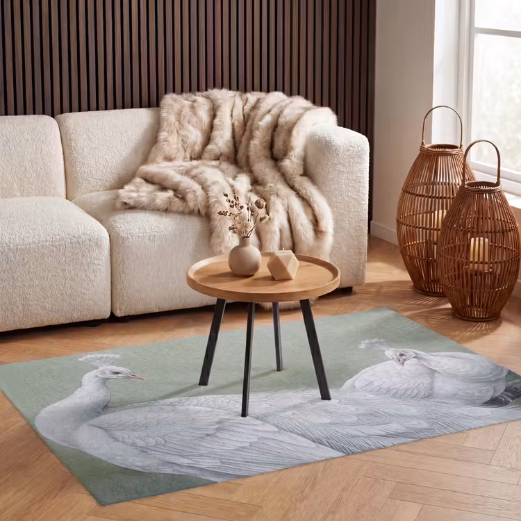 Pauwen - Wit - Natuur - Groen Vloerkleed Rechthoek klein -atmosphere_sfeer2_global