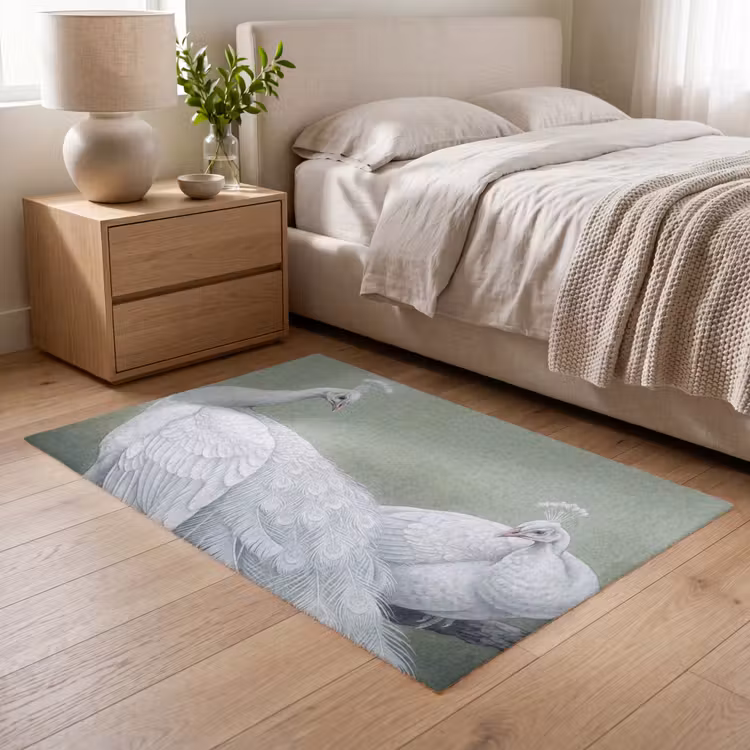 Pauwen - Wit - Natuur - Groen Vloerkleed Rechthoek klein -atmosphere_sfeer3_global