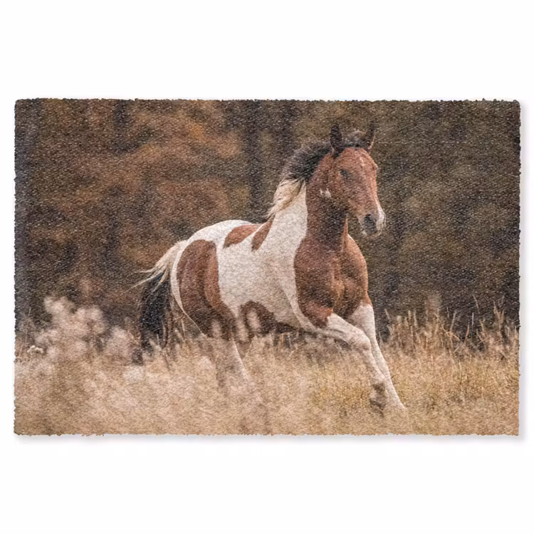 Paard - Bruin - Gras Vloerkleed Rechthoek klein -3d