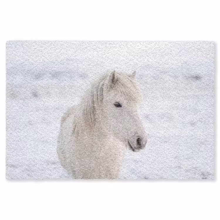 Paard - Kop - Winter - Dieren - Wit Vloerkleed Rechthoek klein -3d