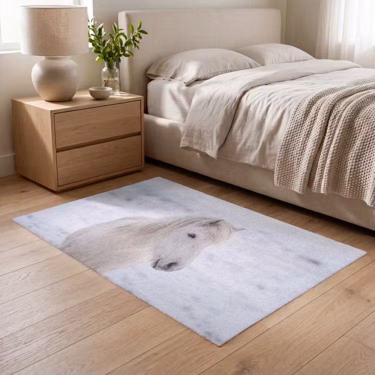Paard - Kop - Winter - Dieren - Wit Vloerkleed Rechthoek klein -atmosphere_sfeer3_global