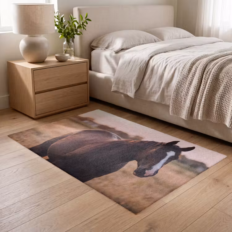 Paard - Zonsondergang - Bruin Vloerkleed Rechthoek klein -atmosphere_sfeer3_global