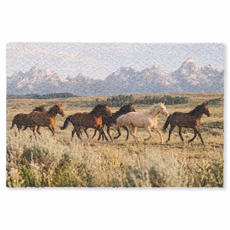 Paarden - Kudde - Bergen - Vrijheid - Wild Vloerkleed Rechthoek klein -3d