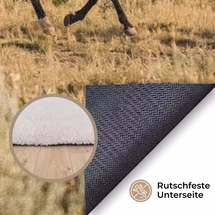 Paarden - Kudde - Bergen - Vrijheid - Wild Vloerkleed Rechthoek klein -uniquesellingpoint_antislip_DE_DE