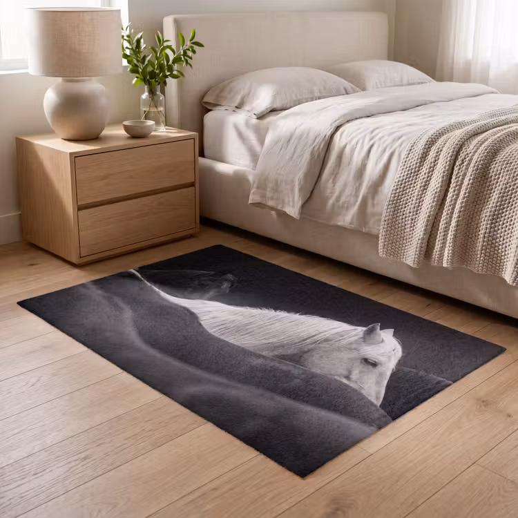 Paarden - Zwart - Wit - Kudde Vloerkleed Rechthoek klein -atmosphere_sfeer3_global