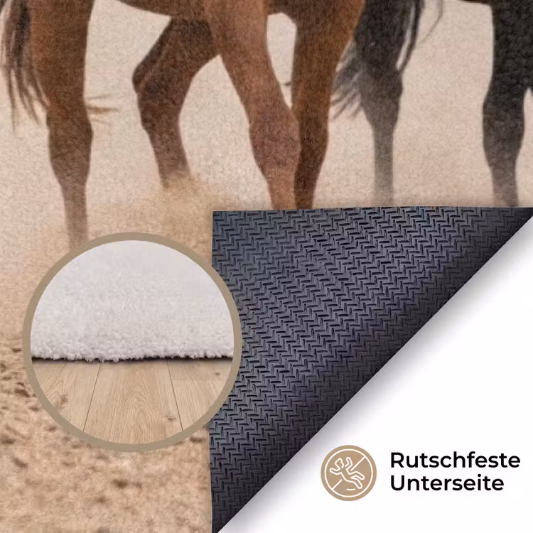 Kudde paarden - Stofwolk - Bruin - Zwart Vloerkleed Rechthoek klein -uniquesellingpoint_antislip_DE_DE