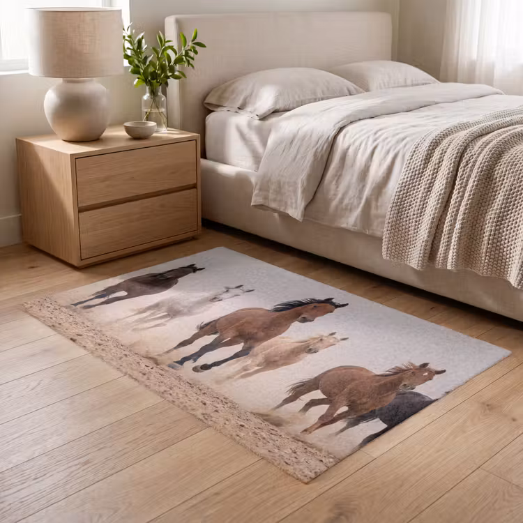 Kudde paarden - Stofwolk - Bruin - Zwart Vloerkleed Rechthoek klein -atmosphere_sfeer3_global