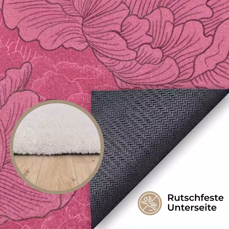 Pioenrozen - Energiek - Roze Vloerkleed Rechthoek klein 1091 -uniquesellingpoint_antislip_DE_DE