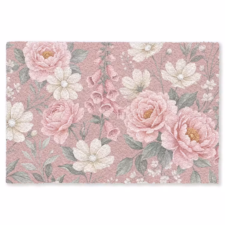 Pioenrozen - Vingerhoedskruid - Pink Vloerkleed Rechthoek klein -3d