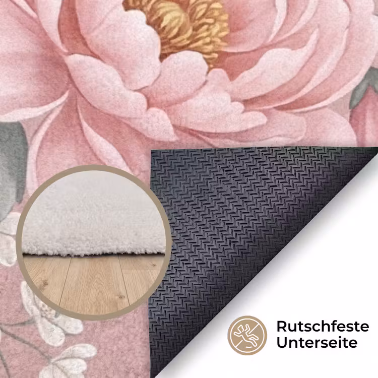 Pioenrozen - Vingerhoedskruid - Pink Vloerkleed Rechthoek klein -uniquesellingpoint_antislip_DE_DE