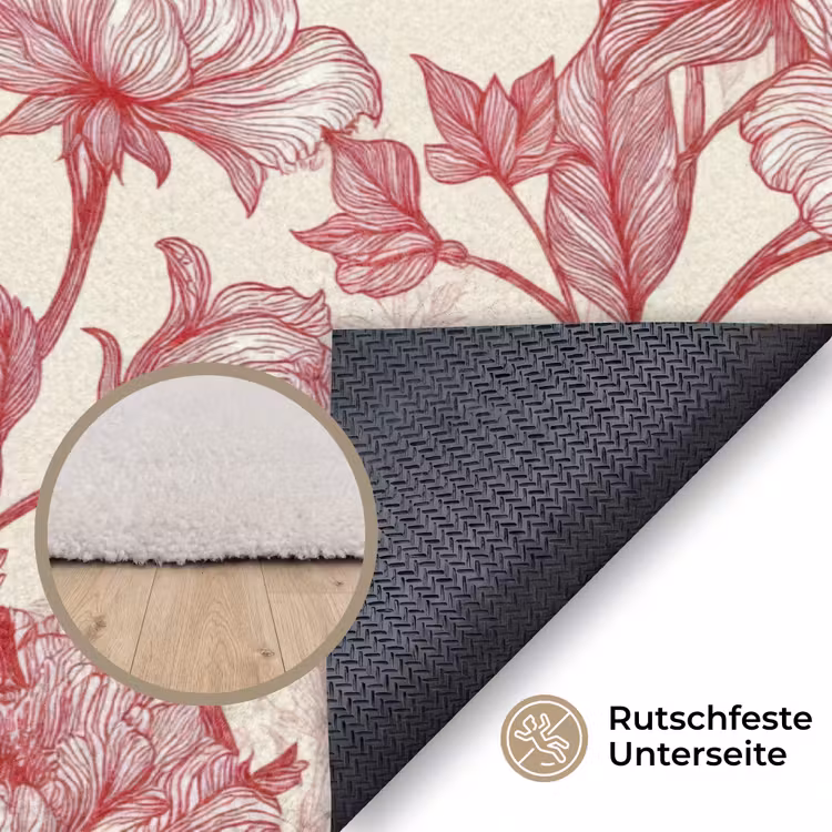 Pioenrozen - Modern - Rood Vloerkleed Rechthoek klein 1091 -uniquesellingpoint_antislip_DE_DE