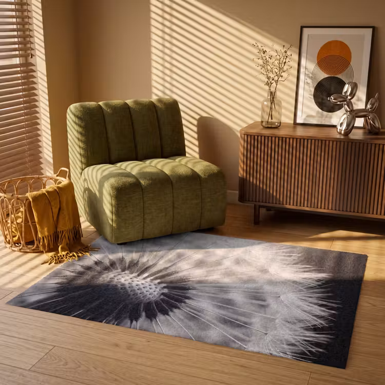 Paardenbloem - Zwart - Wit Vloerkleed Rechthoek klein -atmosphere_sfeer1_global