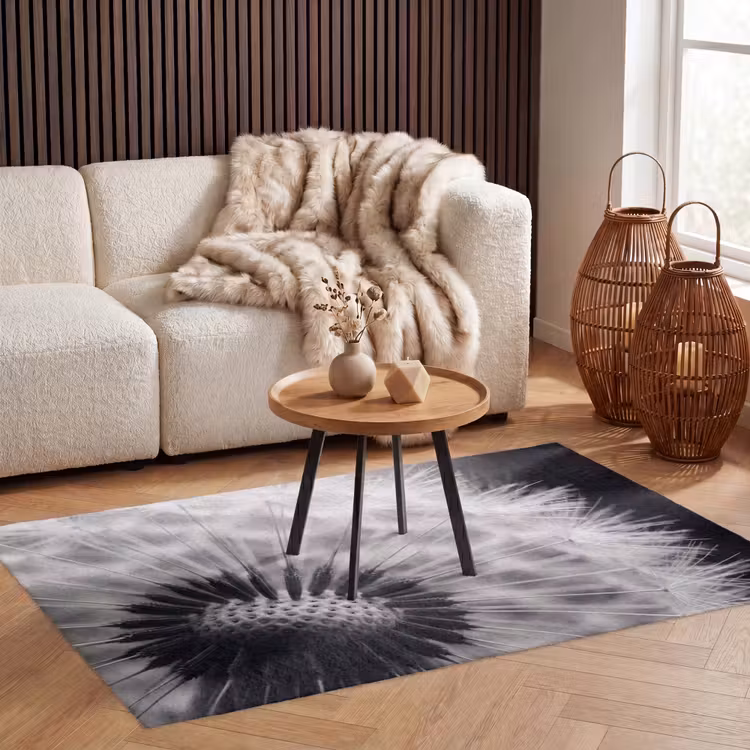 Paardenbloem - Zwart - Wit Vloerkleed Rechthoek klein -atmosphere_sfeer2_global