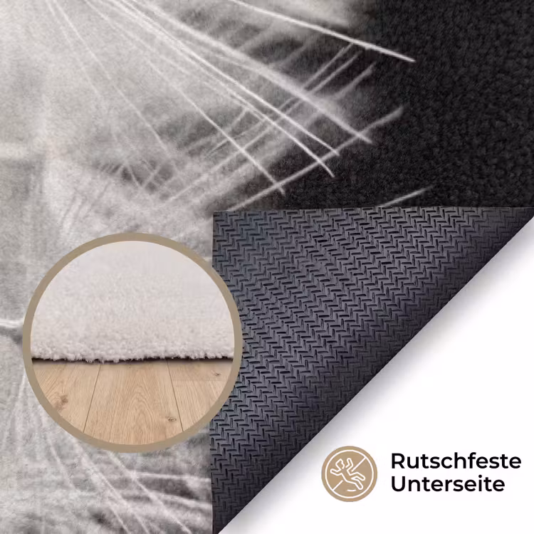 Paardenbloem - Zwart - Wit Vloerkleed Rechthoek klein -uniquesellingpoint_antislip_DE_DE
