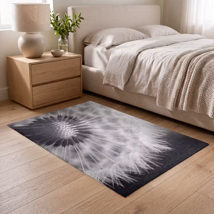 Paardenbloem - Zwart - Wit Vloerkleed Rechthoek klein -atmosphere_sfeer3_global