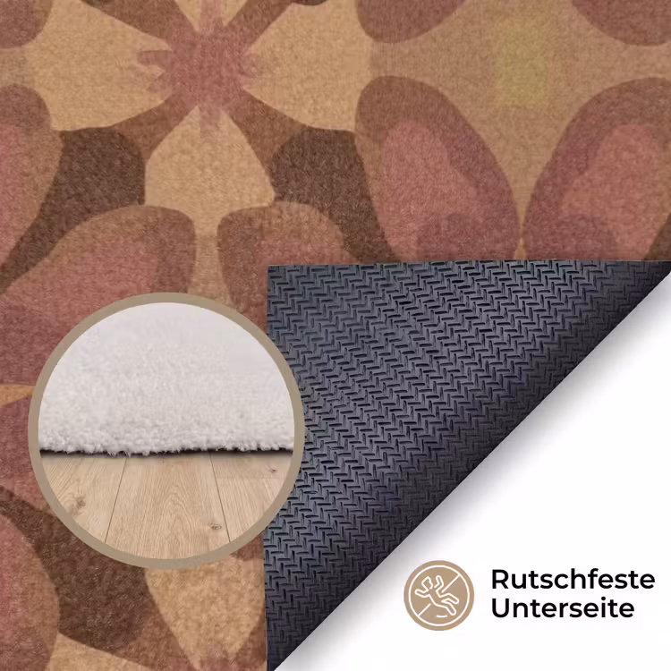 Retro - Bloemen - Bruin Vloerkleed Rechthoek klein 1091 -uniquesellingpoint_antislip_DE_DE