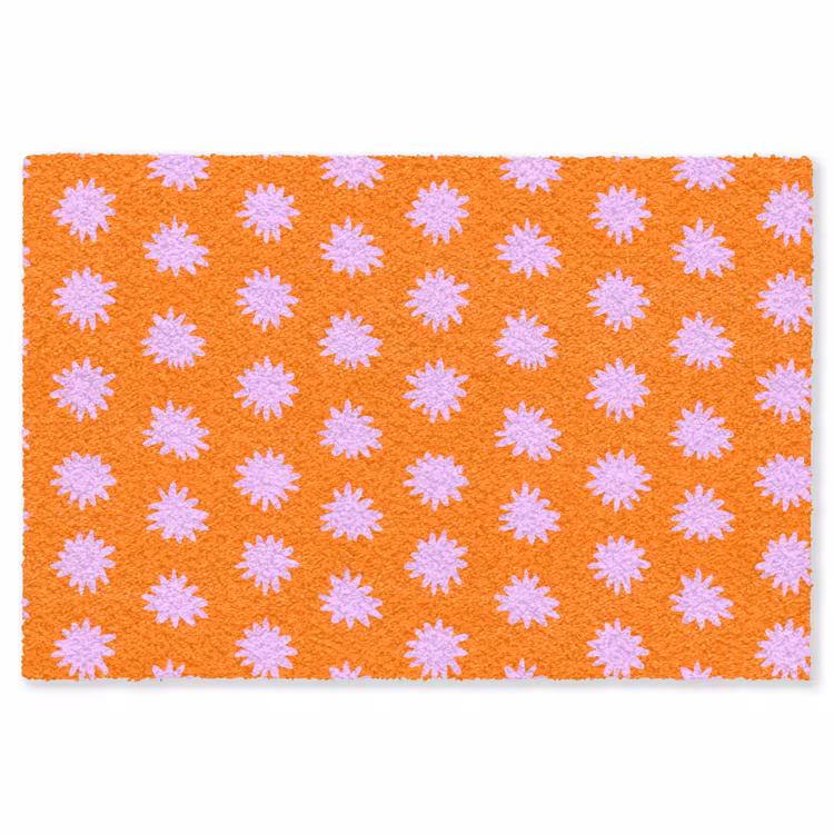 Retro - Bloemen - Oranje Vloerkleed Rechthoek klein 1091 -3d