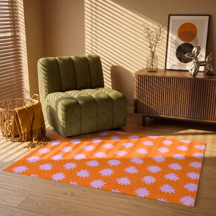 Retro - Bloemen - Oranje Vloerkleed Rechthoek klein 1091 -atmosphere_sfeer1_global