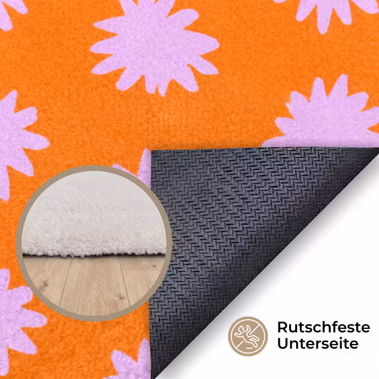 Retro - Bloemen - Oranje Vloerkleed Rechthoek klein 1091 -uniquesellingpoint_antislip_DE_DE