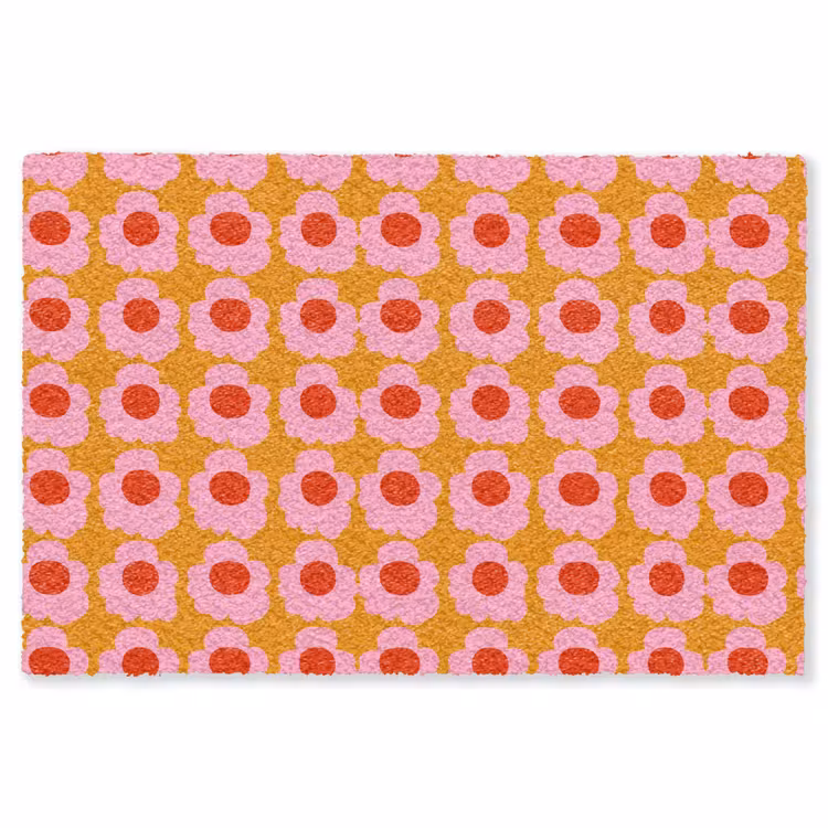 Retro - Bloemen - Roze Vloerkleed Rechthoek klein 1091 -3d