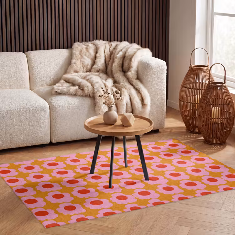 Retro - Bloemen - Roze Vloerkleed Rechthoek klein 1091 -atmosphere_sfeer2_global