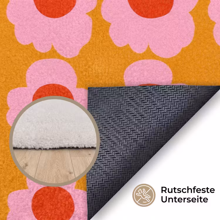 Retro - Bloemen - Roze Vloerkleed Rechthoek klein 1091 -uniquesellingpoint_antislip_DE_DE