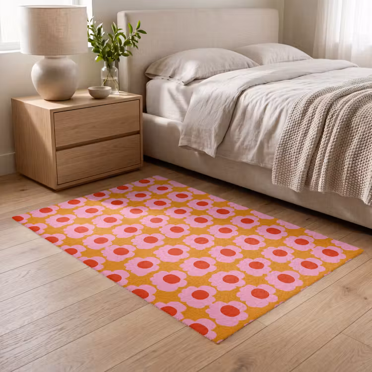 Retro - Bloemen - Roze Vloerkleed Rechthoek klein 1091 -atmosphere_sfeer3_global