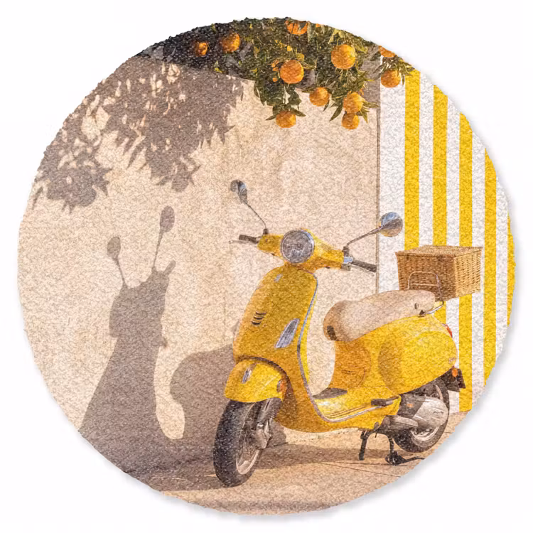 Teppich - Roller – Natur – Sommer – Gelb – Mittelmeer - Scooter - Natuur - Zomer - Geel - Mediterraan Vloerkleed Rond klein